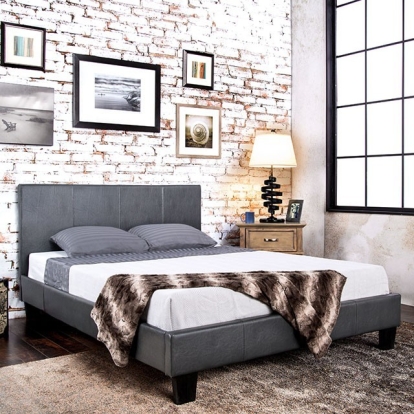 Furniture of America Winn Park Contemporary Leatherette Solid with Wood Gray Bed Model CM7008GY-Twin Bed