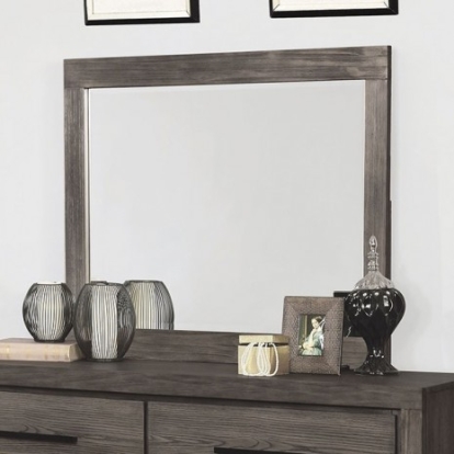 Furniture of America Oakburn Transitional Solid with Wood Veneer Weathered Warm Gray Mirror Model CM7047GY-M