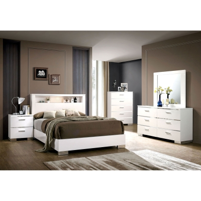 Malte White/Chrome 4 Piece Queen Bedroom Set Model CM7049WH-Q-4PC by Furniture of America