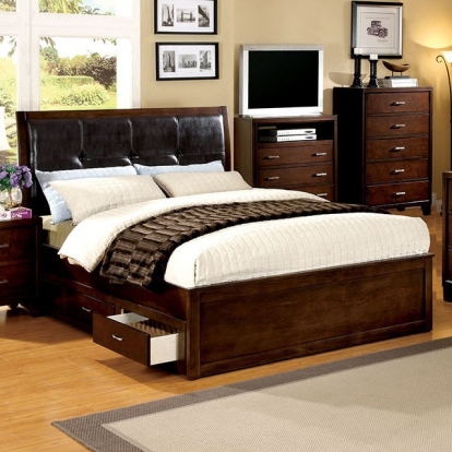 Furniture of America Enrico Contemporary Leatherette Brown Cherry Bed Model CM7067-Queen Bed
