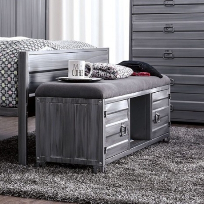 Furniture Of America Mccredmond Industrial Metal, Others Hand-Brushed Silver Bench | CM7075BN