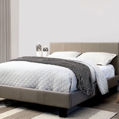 Furniture of America Sims Contemporary Linen-Like Solid with Wood Veneer Gray Bed Model CM7078GY-Queen Bed