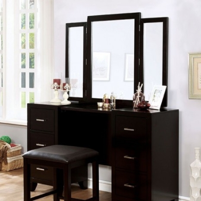 Furniture of America Enrico Contemporary Solid with Wood Veneer Espresso Vanity with Stool Model CM7088V-PK