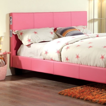 Furniture of America Evans Contemporary Leatherette Solid with Wood Pink Bed Model CM7099PK-EK-BED