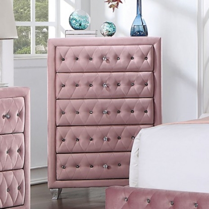 Furniture Of America Zohar Glam Velvet-Like, Solid Wood, Others Pink Chest | CM7130PK-C