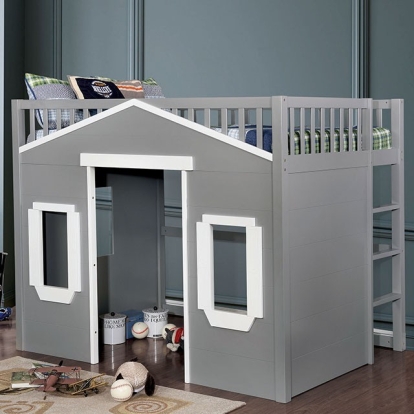 Furniture of America Eileen Transitional Solid with Wood Gray-White Loft Bed Model CM7132GY-Twin Loft Bed