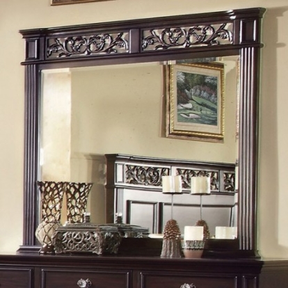 Furniture of America Syracuse Transitional Solid with Wood Veneer Dark Walnut Mirror Model CM7139M