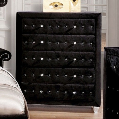 Furniture of America Alzire Glam Engineered with Wood Velvet-Like Solid with Wood Black Chest Model FM7150BK-C