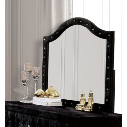 Furniture of America Alzire Glam Engineered with Wood Velvet-Like Solid with Wood Black Mirror Model FM7150BK-M