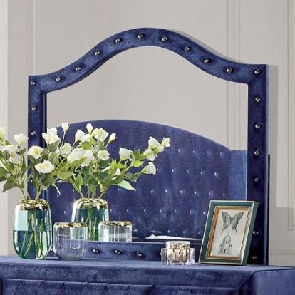 Furniture of America Alzir Glam Velvet-Like Solid with Wood Veneer Blue Mirror Model CM7150BL-M