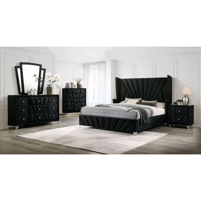 Carissa Black Queen Bed with 1NS with Dresser with Mirror Model CM7164BK-Q-4PC by Furniture of America