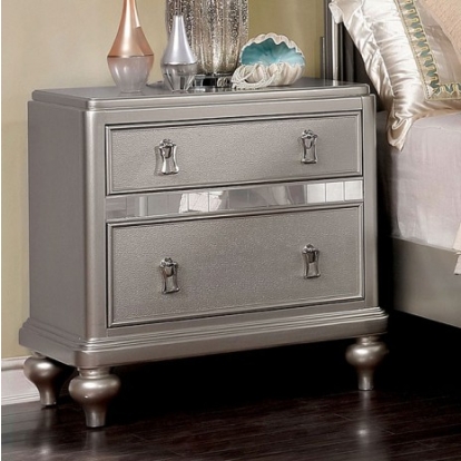 Furniture Of America Avior Contemporary Mirror, Solid Wood, Wood Veneer, Others Silver Night Stand | CM7170SV-N