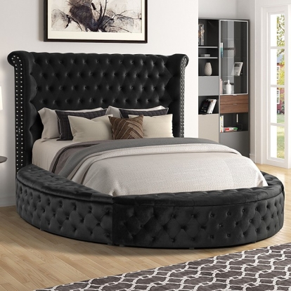 Furniture of America Sansom Glam Velvet-Like Black Bed Model CM7178BK-EK-BED