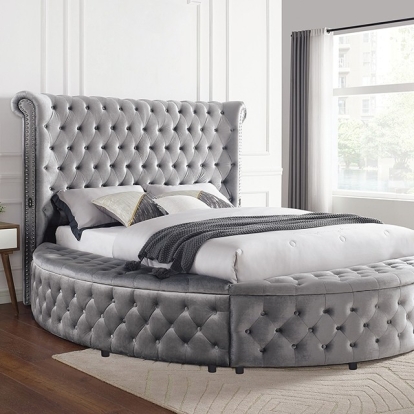 Furniture of America Sansom Glam Velvet-Like Gray Bed Model CM7178GY-EK-BED