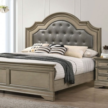 Furniture of America Lasthenia Transitional Leatherette Solid with Wood Veneer Antique Warm Gray Bed Model CM7181-Queen Bed