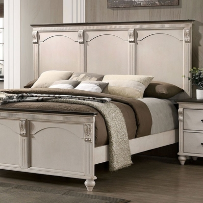 Furniture of America Agathon Transitional Solid with Wood Antique White-Gray Bed Model CM7182-Queen Bed