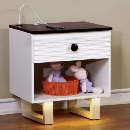 Furniture Of America Meredith Transitional Solid Wood, Wood Veneer, Others White/Dark Walnut Night Stand W/ Usb Outlet | CM7191N