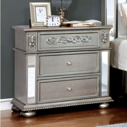 Furniture Of America Azha Glam Mirror, Solid Wood, Wood Veneer, Others Silver Night Stand | CM7194N