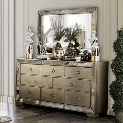 Furniture of America Loraine Glam Mirror Resin Solid with Wood Champagne Dresser Model CM7195D