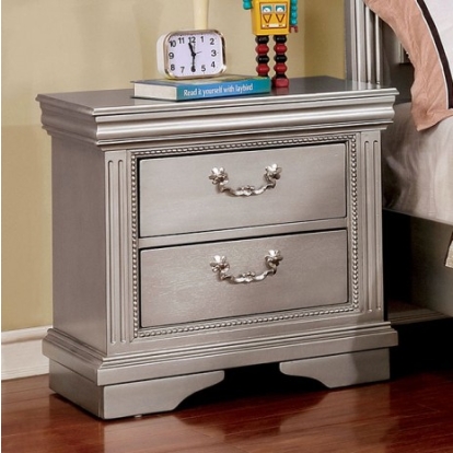 Furniture Of America Claudia Traditional Solid Wood, Wood Veneer, Others Silver Night Stand | CM7199N