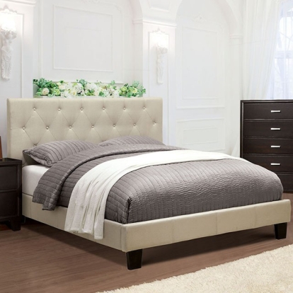 Furniture of America Leeroy Transitional Linen-Like Solid with Wood Ivory Bed Model CM7200IV-Full Bed