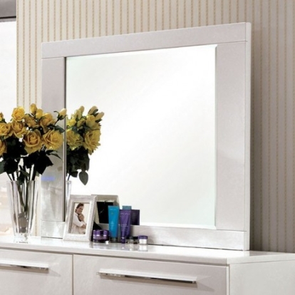 Furniture of America Clementine Contemporary Solid with Wood Veneer Glossy White Mirror Model CM7201M