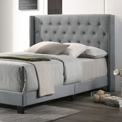 Furniture of America Jenelle Transitional Flannelette Solid with Wood Light Gray Bed Model CM7216LG-Full Bed