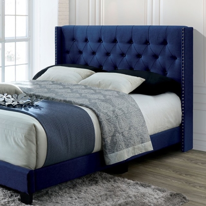 Furniture of America Jenelle Transitional Flannelette Solid with Wood Navy Bed Model CM7216NV-Full Bed