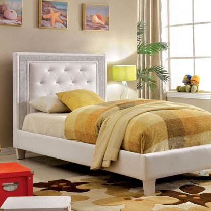 Furniture of America Lianne Contemporary Leatherette Solid with Wood White Bed Model CM7217WH-Twin Bed
