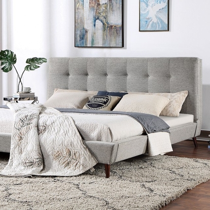Furniture of America Leomin Mid-Century Modern Fabric Solid with Wood Gray Bed Model CM7241GY-Full Bed