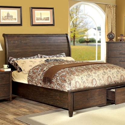Furniture of America Ribeira Transitional Solid with Wood Veneer Rustic Dark Walnut Bed Model CM7252-Queen Bed