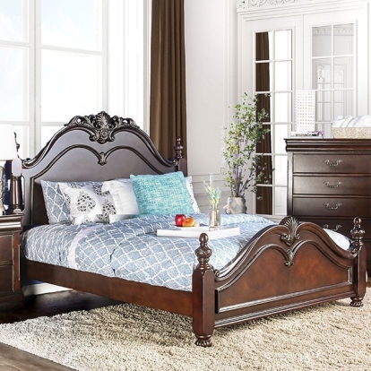 Furniture of America Mandura Traditional Solid with Wood Veneer Cherry Bed Model CM7260-Queen Bed
