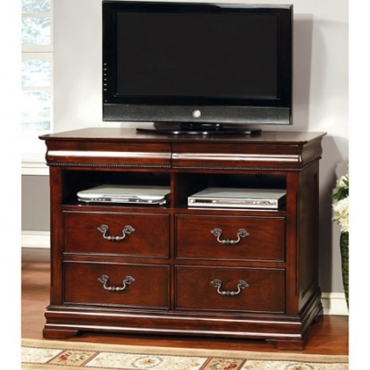 Furniture of America Mandura Traditional Solid with Wood Veneer Cherry Media Chest Model CM7260TV