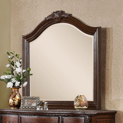 Furniture of America Monte Vista Traditional Solid with Wood Veneer Brown Cherry Mirror Model CM7267M