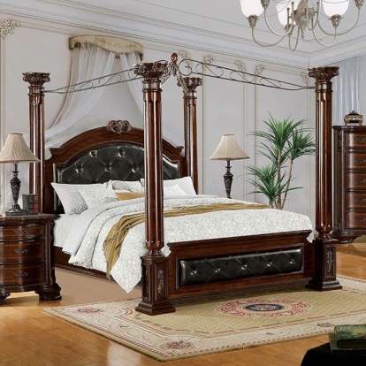 Furniture of America Mandalay Traditional Leatherette Solid with Wood Veneer Brown Cherry Bed Model CM7271-Queen Bed