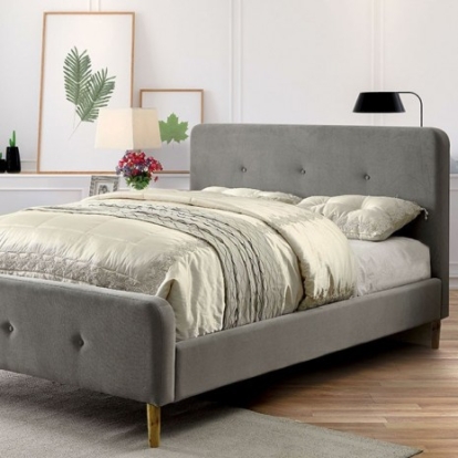 Furniture of America Barney Mid-Century Modern Chenille Solid with Wood Gray Bed Model CM7272GY