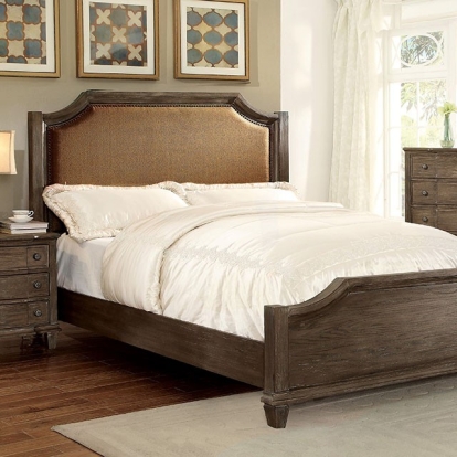 Furniture of America Halliday Transitional Solid with Wood Wire-Brushed Gray Bed Model CM7281-Queen Bed