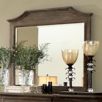 Furniture of America Halliday Transitional Solid with Wood Wire-Brushed Gray Mirror Model CM7281M