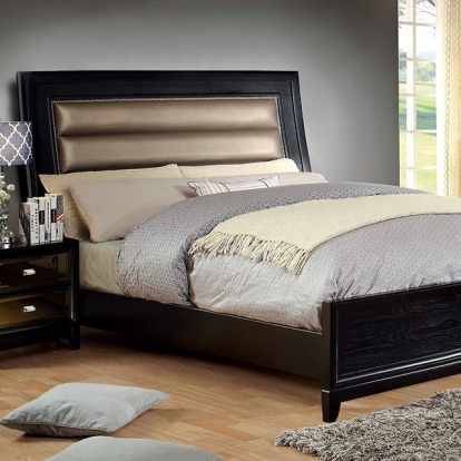 Furniture of America Golva Contemporary Leatherette Mirror Solid with Wood Veneer Black-Taupe Bed Model CM7295