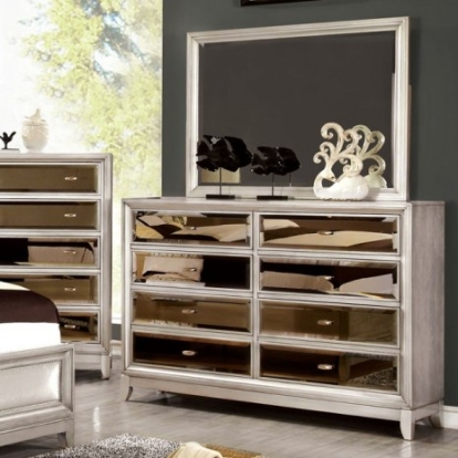 Furniture of America Golva Transitional Mirror Solid with Wood Veneer Silver Dresser Model CM7295SV-D