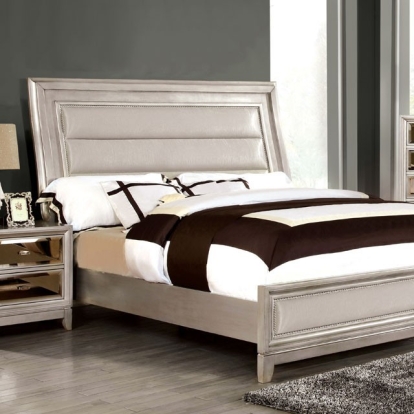 Furniture of America Golva Contemporary Leatherette Solid with Wood Veneer Champagne Bed Model CM7295SV-P-Queen Bed