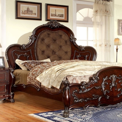 Furniture of America Castlewood Traditional Leatherette Cherry Bed Model CM7299-Queen Bed