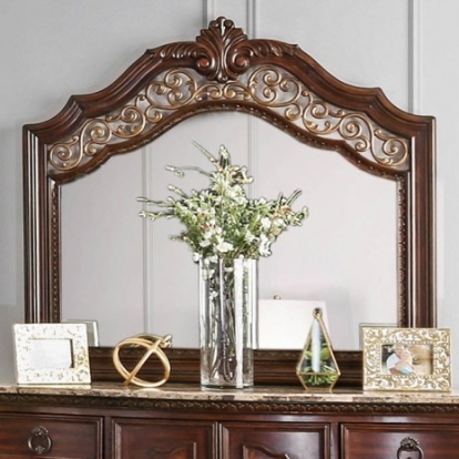 Furniture of America Menodora Transitional Solid with Wood Veneer Brown Cherry Mirror Model CM7311M