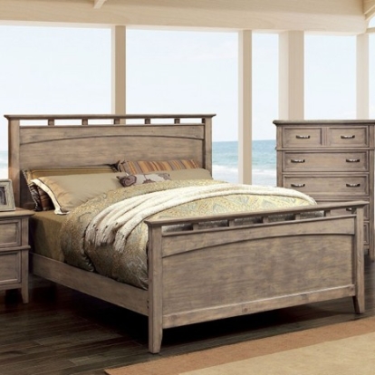 Furniture of America Loxley Transitional Solid with Wood Veneer Weathered Oak Bed Model CM7351L-Queen Bed