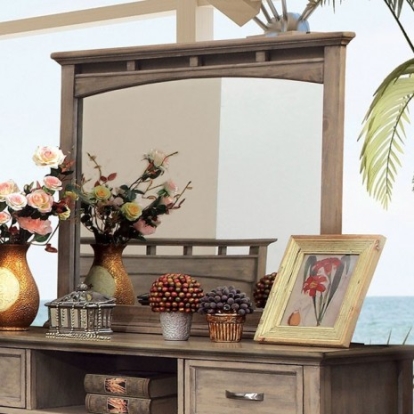 Furniture of America Loxley Transitional Solid with Wood Veneer Weathered Oak Mirror Model CM7351M