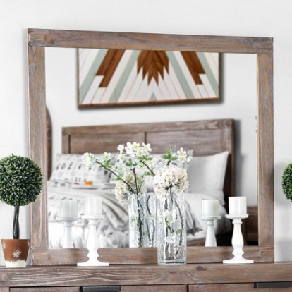 Furniture of America Wynton Rustic Solid with Wood Veneer Weathered Light Oak Mirror Model CM7360M