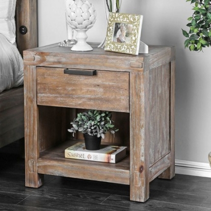 Furniture of America Wynton Rustic Solid with Wood Veneer Weathered Light Oak Night Stand Model CM7360N