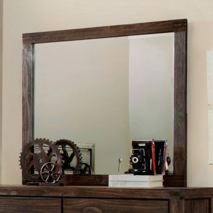 Furniture of America Rexburg Rustic Solid with Wood Veneer Wire-Brushed Rustic Brown Mirror Model CM7382M