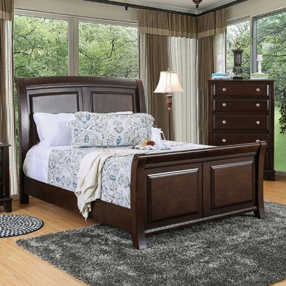 Furniture of America Litchville Transitional Solid with Wood Veneer Brown Cherry Bed Model CM7383-Queen Bed