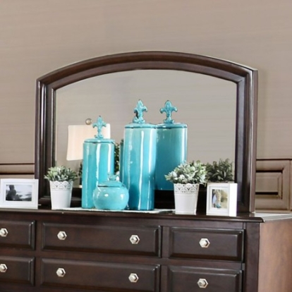 Furniture of America Litchville Transitional Solid with Wood Veneer Brown Cherry Mirror Model CM7383M